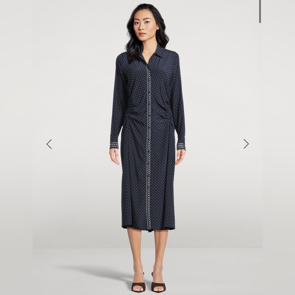 Veronica Beard Black Lex Ruched shirt dress in Polka Dot print